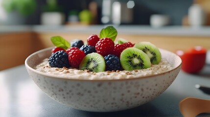 Vibrant bowl of fresh fruit berries granola and seeds   a healthy and nourishing breakfast or snack option