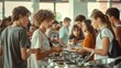 © Iuliia Metkalova - Diverse multiracial Teenagers in School Cafeteria Queue for Lunch, Student Life, Education, Social Interaction, Youth. Generative ai