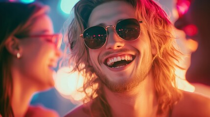 Wall Mural - A group of friends laughing and chatting around a table at a cozy club, enjoying drinks and snacks.