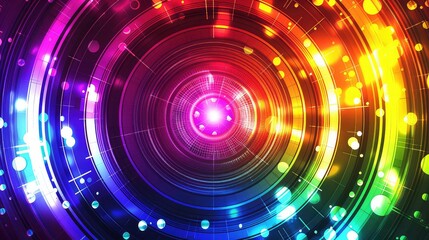 Canvas Print - A futuristic, abstract design with concentric circles and a glowing center, depicting vibrant, colorful technology.