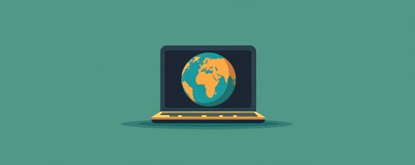 Wall Mural - Illustration of a laptop displaying a globe on the screen, representing global connectivity and international technology.