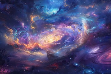 Wall Mural - Cosmic Nebula with Stars, Clouds, and Galaxies