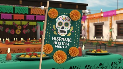 Wall Mural - Creative theme of Hispanic Heritage Month flag decoration design style dia de los muerto