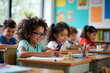 © Michael - Diverse Schoolchildren Using Technology: Modern Classroom Scene for Education and Tech Marketing