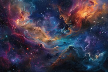 abstract cosmic nebula with swirling colors and stars