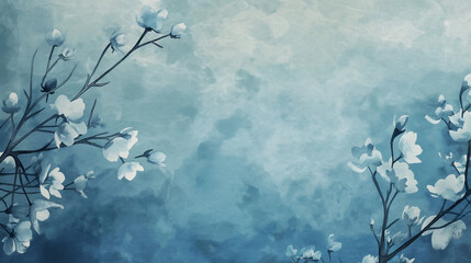 Wall Mural - Abstract watercolor background in blue tones with soft, cloud-like textures and delicate white brushstrokes.