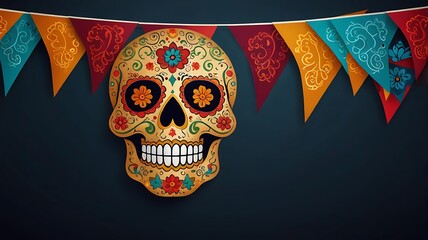 Wall Mural - Creative theme of Hispanic Heritage Month flag decoration design style dia de los muerto