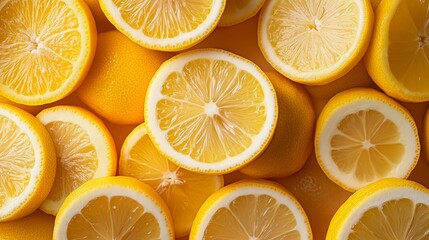 Close-up of vibrant lemon slices, perfect for food photography, refreshing summer backgrounds, and health-related themes.