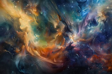 Wall Mural - Abstract Cosmic Nebula with Swirling Gaseous Clouds and Scattered Stars
