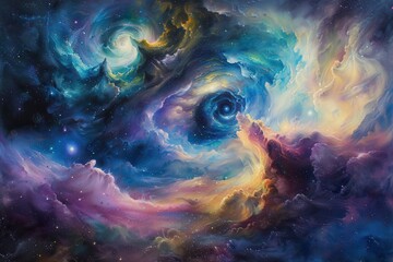 Wall Mural - A Cosmic Nebula with Swirling Clouds and Stars