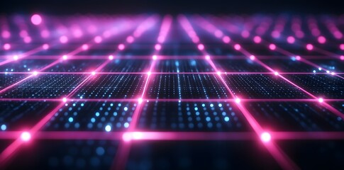 Poster - Abstract Grid Background with Pink and Blue Lights