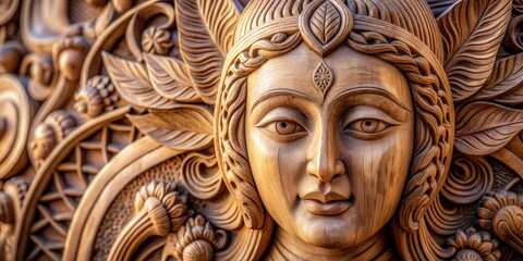 Poster - Close up of beautifully carved wooden sculpture, wood, texture, sculpture, art, handcrafted, natural, material, brown
