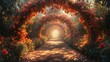 © julija - whimsical secret garden with arched floral entryways and vibrant fantastical plant life soft ethereal lighting evokes sense of magic and wonder
