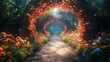 © julija - whimsical secret garden with arched floral entryways and vibrant fantastical plant life soft ethereal lighting evokes sense of magic and wonder