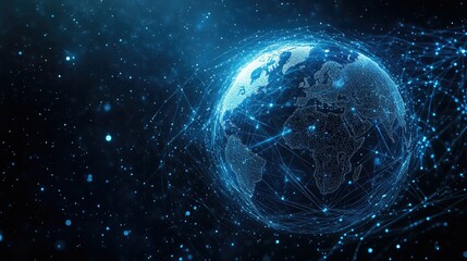 Leinwandbilder - A tech-inspired Earth globe with fiber optics streaming across, symbolizing the digital age and global networks, with copy space for text.
