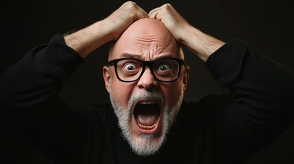 A man with a beard and glasses is screaming