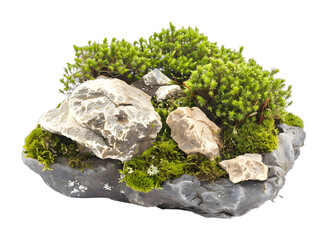 Sticker - [Transparent Background PNG]Green Moss and Stones on White Background