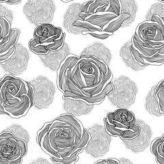 Wall Mural - Seamless pattern with black and white roses. Abstract illustration.