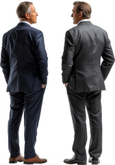 full body back view of two businessman transparent background, ai technology