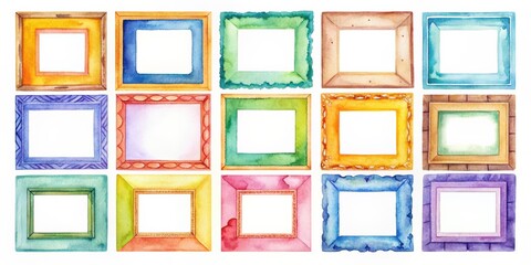 Wall Mural - Watercolor paint frames in various colors and shapes , watercolor, paint, frames, art, creative, colorful, border, design