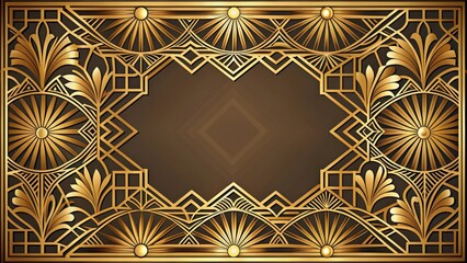 Aufkleber - Golden floral art deco pattern with intricate geometric designs, Golden, floral, art deco, pattern, intricate, geometric