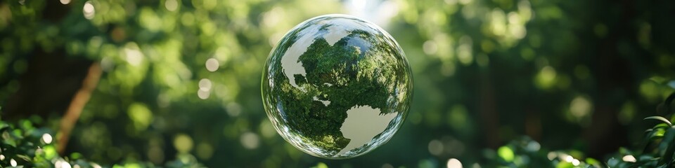 Wall Mural - Eco-Friendly Globe: Abstract Concept for World Environment Day and Earth Day. Glass Sphere Reflecting Sustainable Development, Green Living, and Global Climate Protection. Elegant Minimalist Design fo