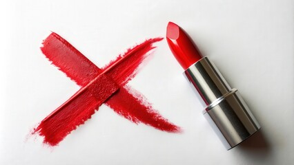 Red lipstick X mark painted on a white surface , makeup, beauty, cosmetics, lipstick, red, symbol, mark, abstract, fashion