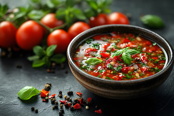 Wall Mural - Bowl of Mexican Tomato salsa sauce commercial advertising photo