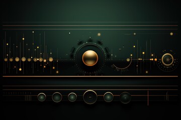 Abstract dark green and gold futuristic interface with sphere.