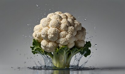 Wall Mural - White cauliflower in a water splash isolated on a transparent background