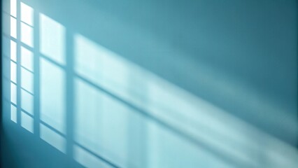 Poster - Minimalistic abstract gentle light blue background with sunny light and intricate shadow on wall