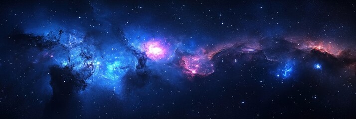 vibrant dark night sky with stars, nebula and galaxies banner. square view. cosmic universe with stu