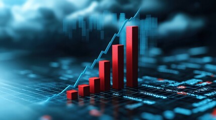 A recession-symbolizing bar chart featuring a sharp fall obscured by black clouds