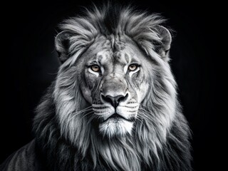 lion king black and white in black background . king of jungle