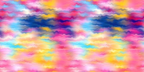 Wall Mural - Modern rainbow blur summer seamless border pattern for a funky hippy mood. Wavy blur bleed melt ink banner edging effect in vibrant gradient tie dye colors. 