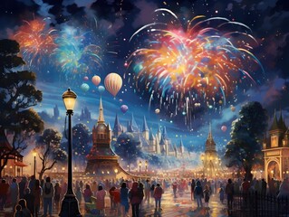 fireworks in the city of night