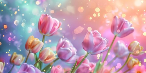 Wall Mural - pink tulips in spring