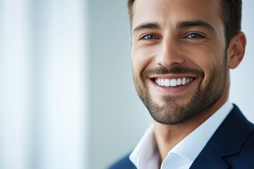 Wall Mural - Smiling businessman in blue suit, confident