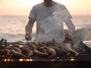 Wall Mural - Grilling Shrimp on the Beach