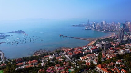 Wall Mural - Aerial view of the wharf and coastline in Nanqu District, Qingdao City, Shandong Province, China