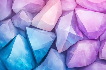 Wall Mural - A vibrant 3D rendering of multicolored, iridescent stones in pastel shades of purple, pink, and blue, perfect for modern and artistic backgrounds.