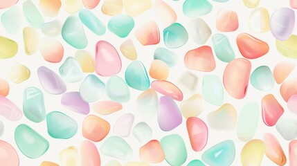 Wall Mural - seamless pattern of glossy pastel stones isolated on white. the smooth, rounded shapes and soft hues