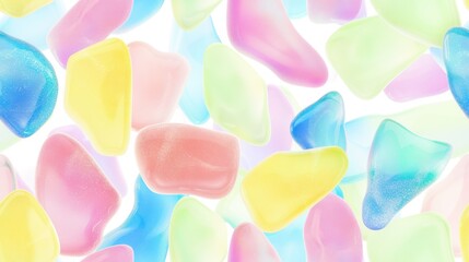 Wall Mural - seamless pattern of glossy pastel stones isolated on white. the smooth, rounded shapes and soft hues