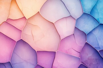 Wall Mural - A vibrant 3D rendering of multicolored, iridescent stones in pastel shades of purple, pink, and blue, perfect for modern and artistic backgrounds.