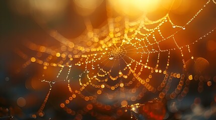 a spider web with dew drops. 