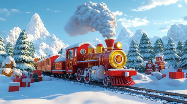 3D Christmas train , Christmas train animation , Animated Christmas train , Snowy landscape animation