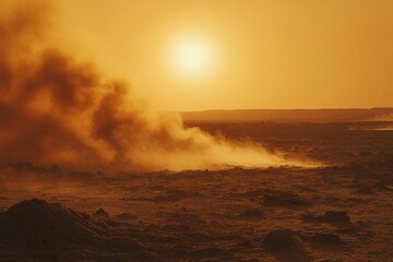 Poster - A Dusty, Red Landscape Under a Bright Orange Sky