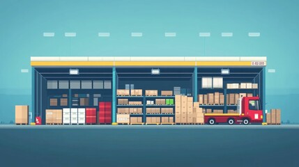Poster - Integrated Logistics A Flat Design Showcasing the Seamless Optimization of Supply Chain Management Inventory Logistics Efficiency for Businesses