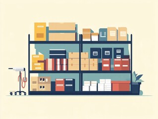 Poster - Flat design depicting the concept of inventory optimization and managing slow moving products in a business or warehouse setting  The image showcases data analysis reporting