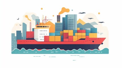 Poster - Efficient Management of Global Freight Logistics Import and Export Showcased in a Flat Design